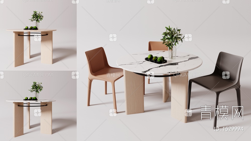 ，原木，大理石，餐桌，圆桌3D模型下载【ID:1529994】
