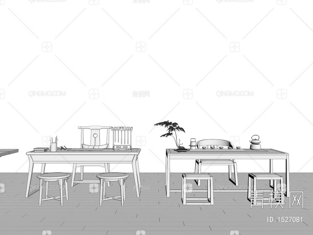 茶桌椅组合3D模型下载【ID:1527081】