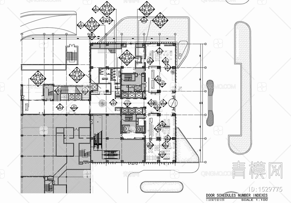 酒店大堂及大堂吧平立面施工图 大堂吧 接待大堂 酒店公区 电梯厅 休闲区【ID:1529775】