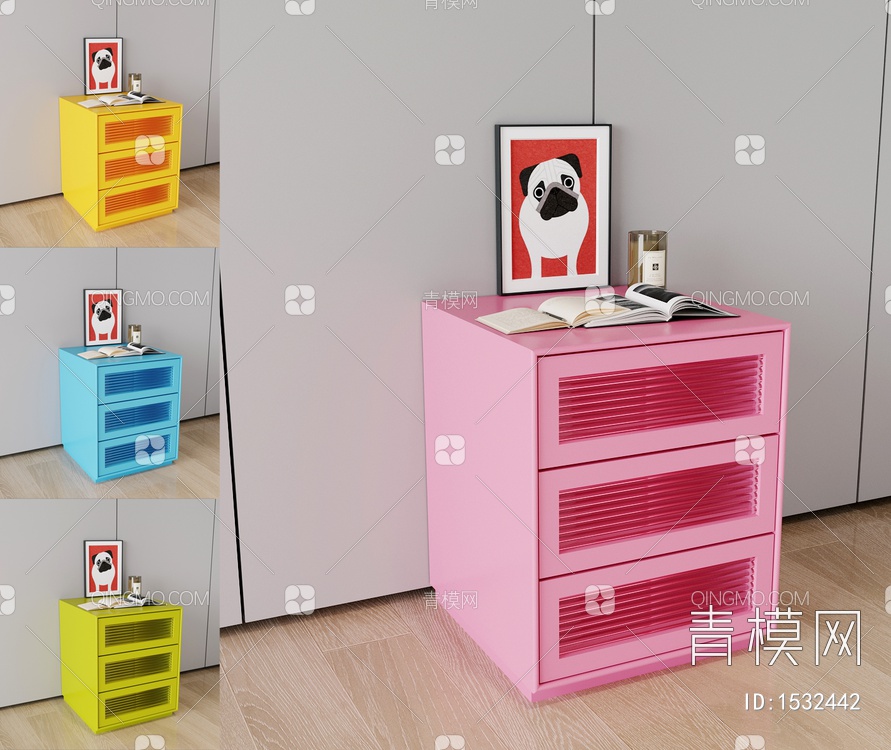 彩色储物柜，床头柜，组合柜3D模型下载【ID:1532442】