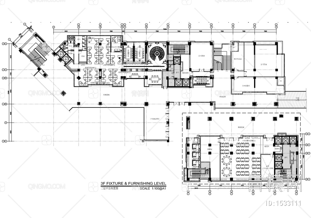 5000㎡两层地产公司办公室施工图 办公楼 办公空间 会议室 办公室【ID:1533111】