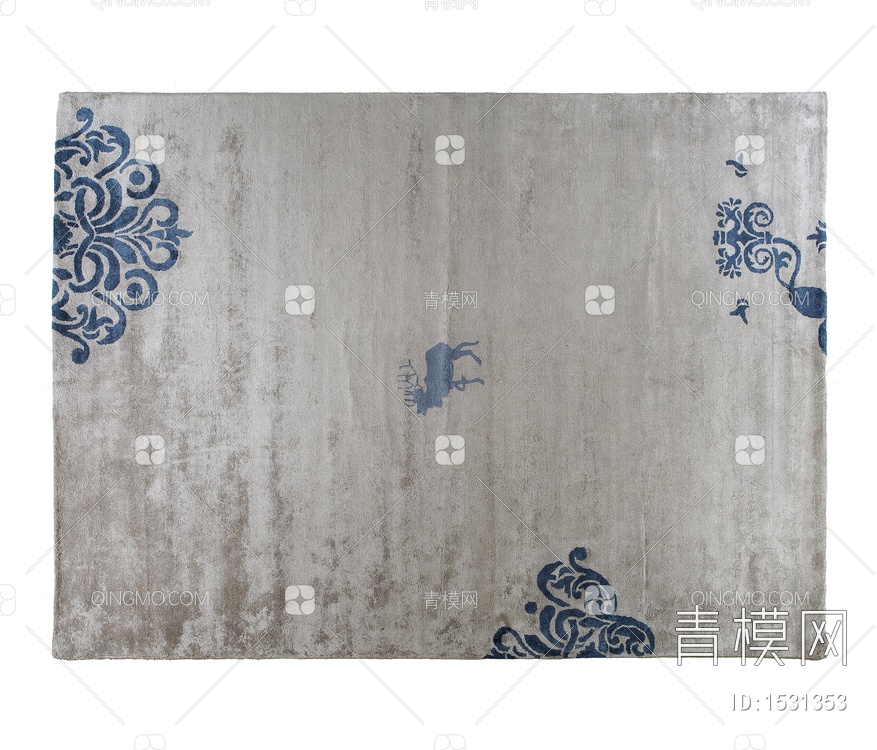 灰色动植物印花地毯贴图下载【ID:1531353】