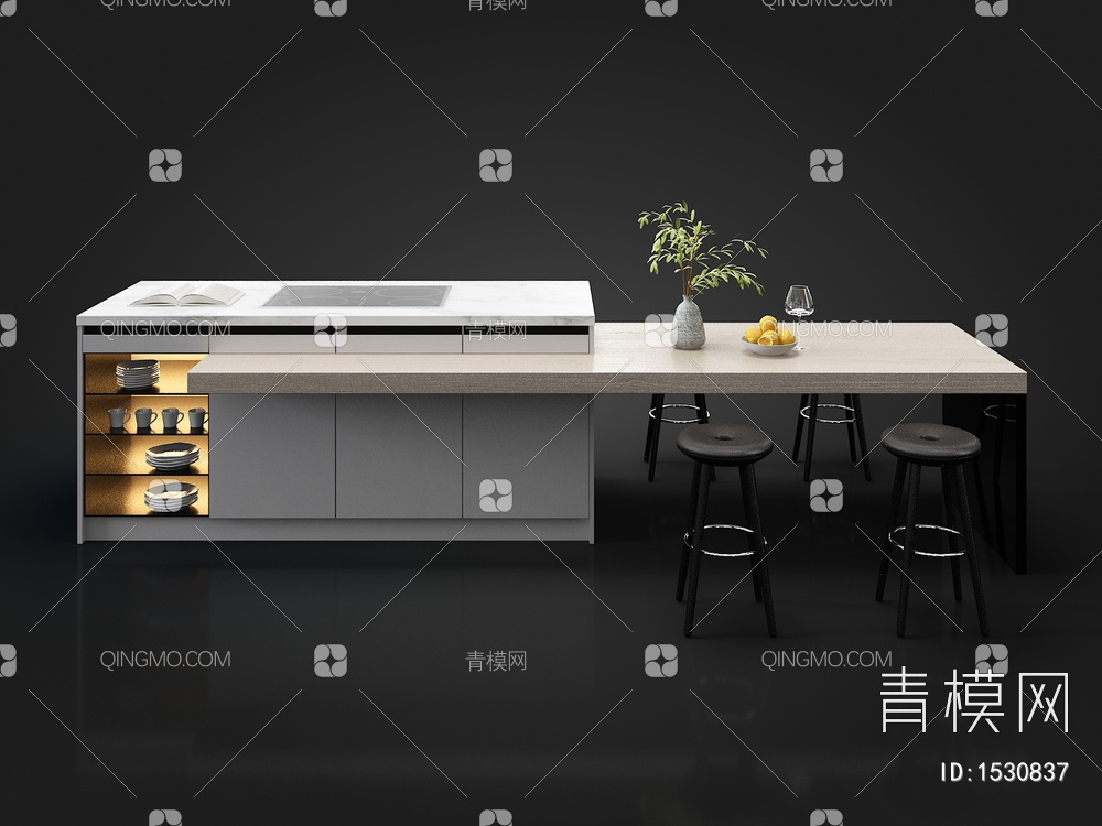 中岛台餐桌椅3D模型下载【ID:1530837】