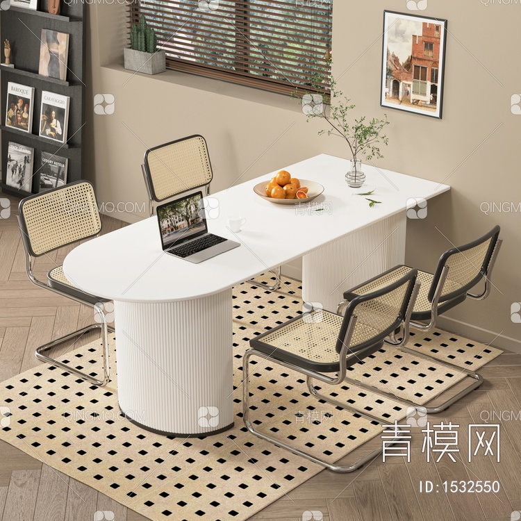 椭圆餐桌椅3D模型下载【ID:1532550】