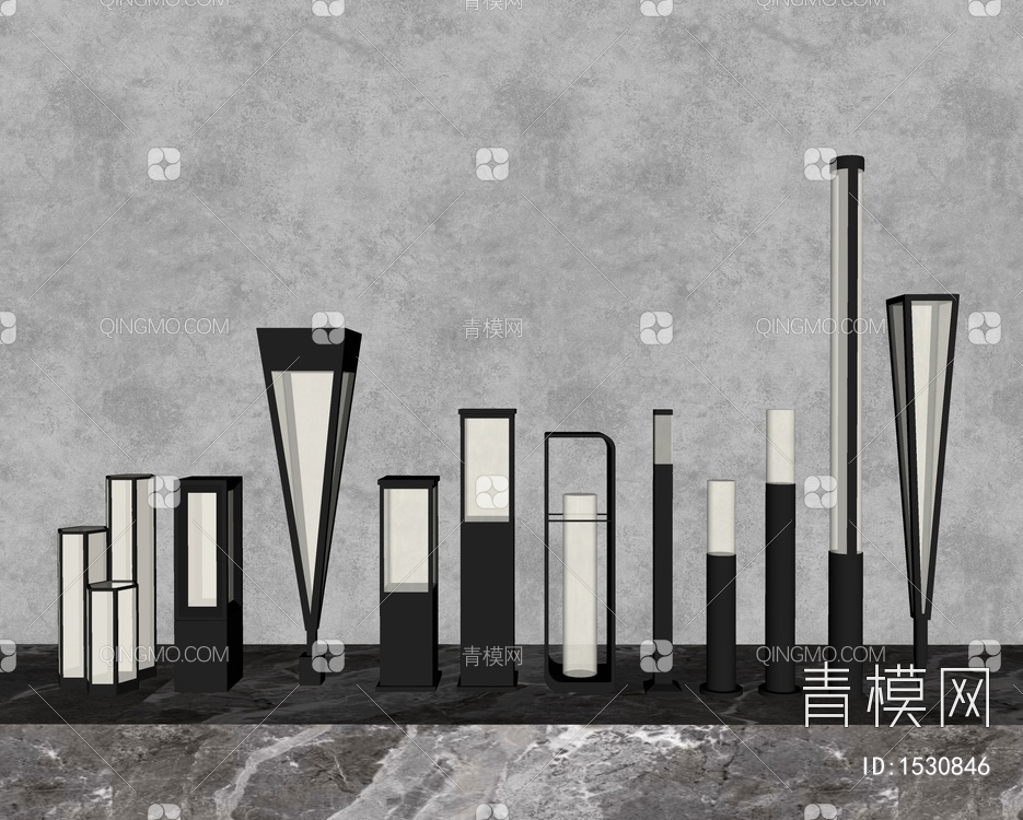 SU景观灯 户外灯 草坪灯 草地路灯 花园室外落地灯 庭院灯SU模型下载【ID:1530846】