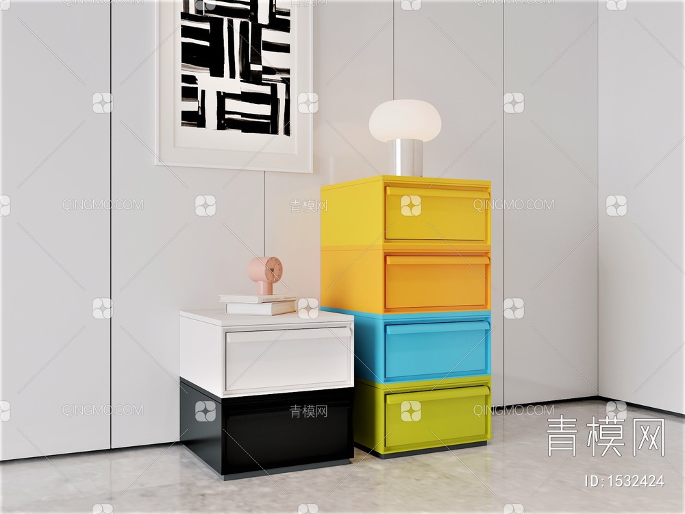 彩色储物柜，床头柜，组合柜3D模型下载【ID:1532424】