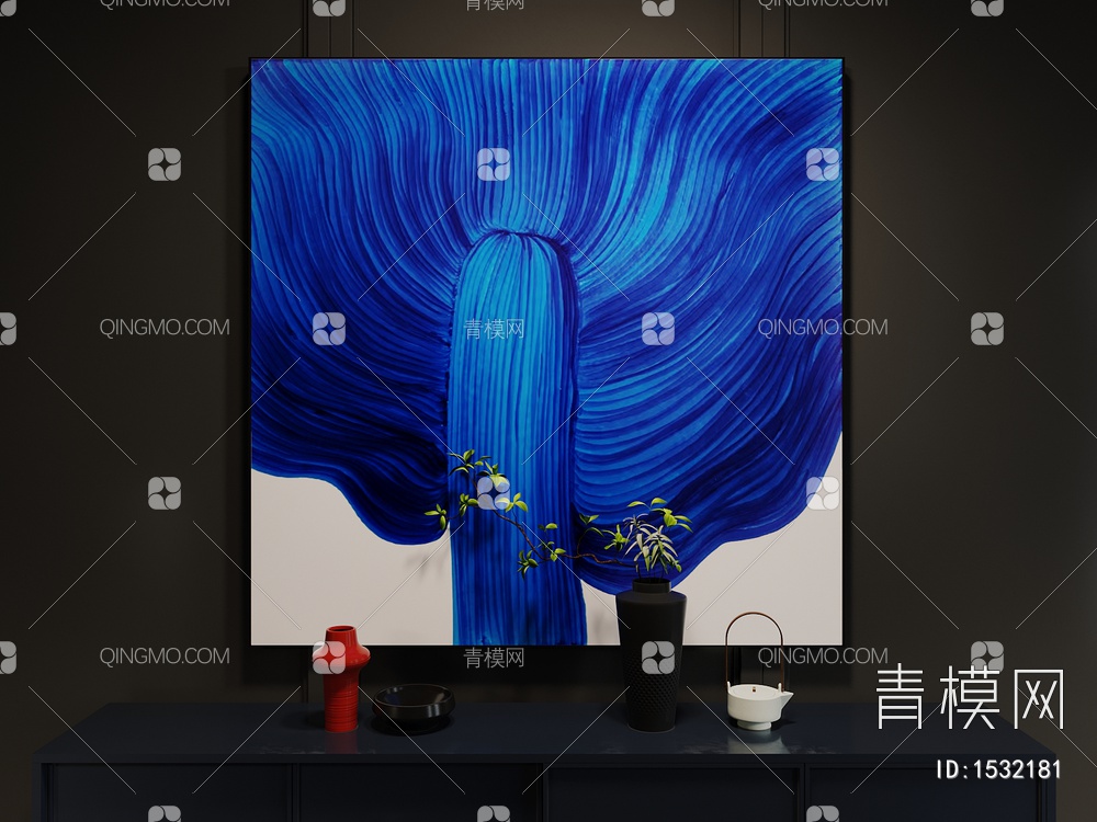蓝色装饰画3D模型下载【ID:1532181】