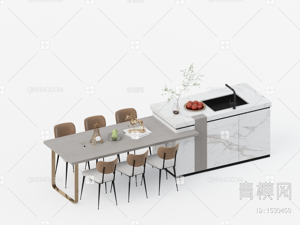 中岛台餐桌椅3D模型下载【ID:1530450】
