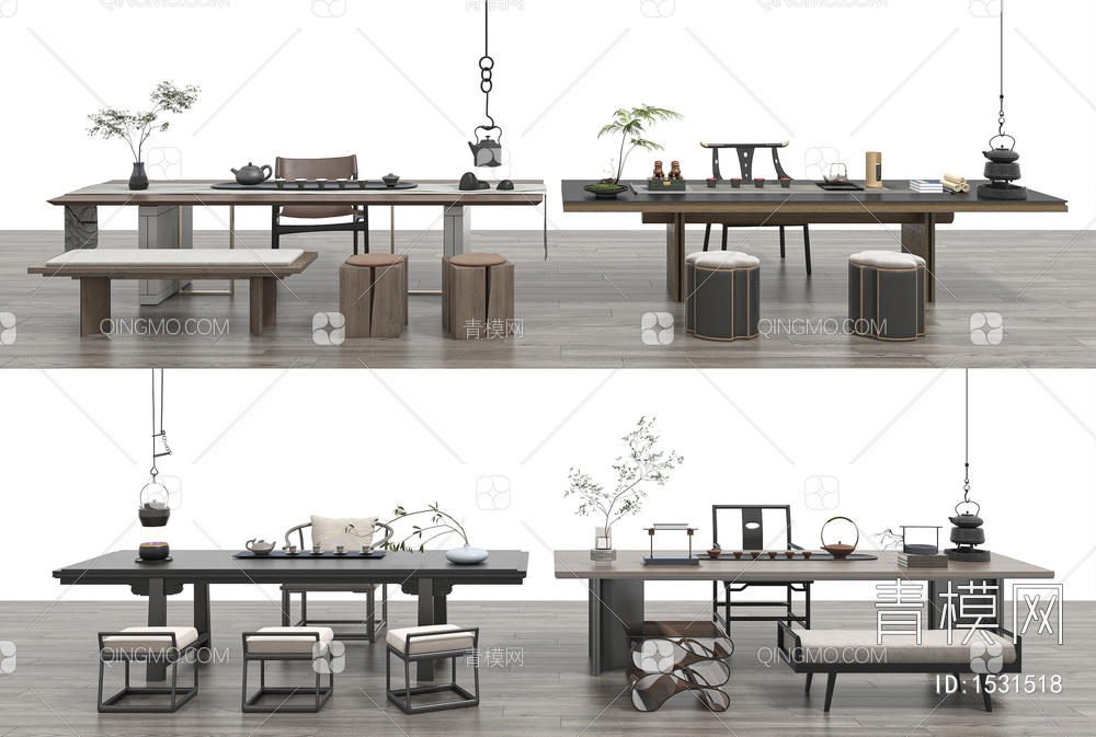 茶桌椅组合3D模型下载【ID:1531518】