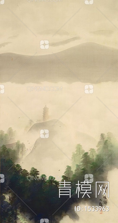 山水背景墙装饰画贴图下载【ID:1533963】