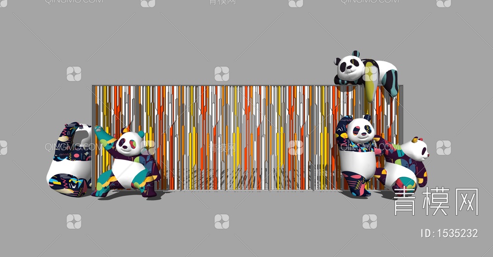 熊猫儿童彩色景墙SU模型下载【ID:1535232】