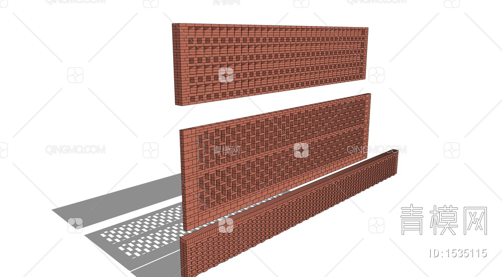 红砖建筑围墙SU模型下载【ID:1535115】
