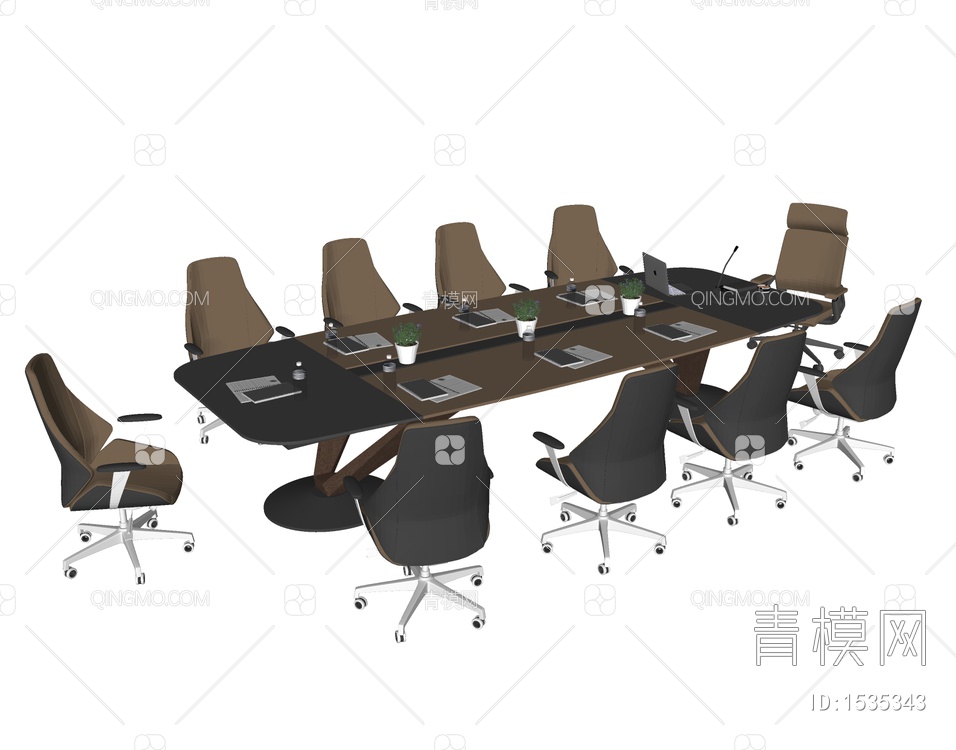 会议桌椅组合SU模型下载【ID:1535343】