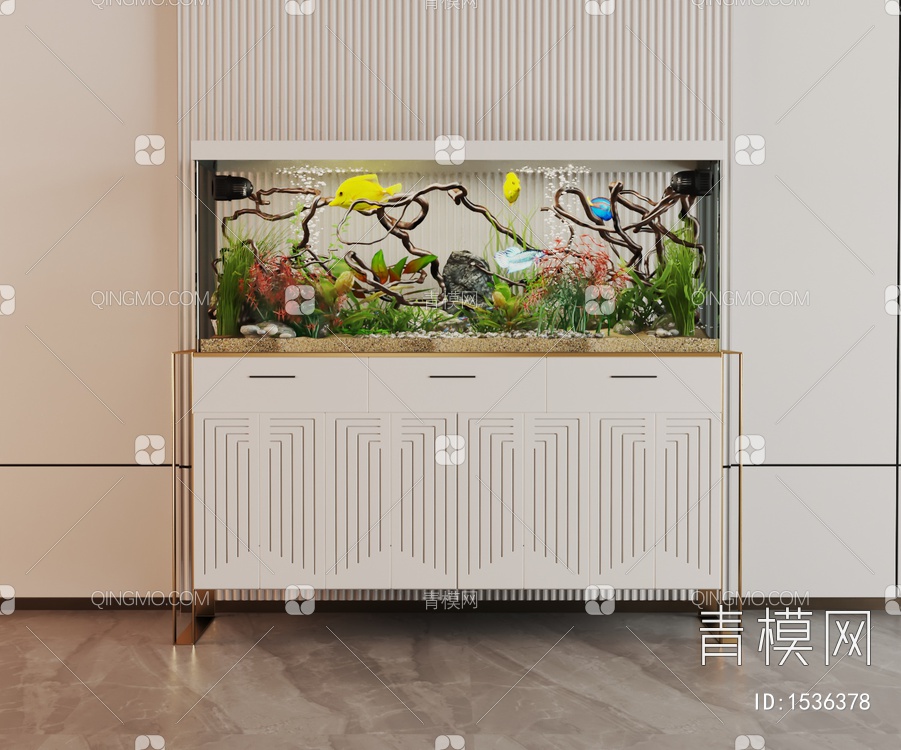 玻璃鱼缸，水族箱，展示柜，边柜3D模型下载【ID:1536378】