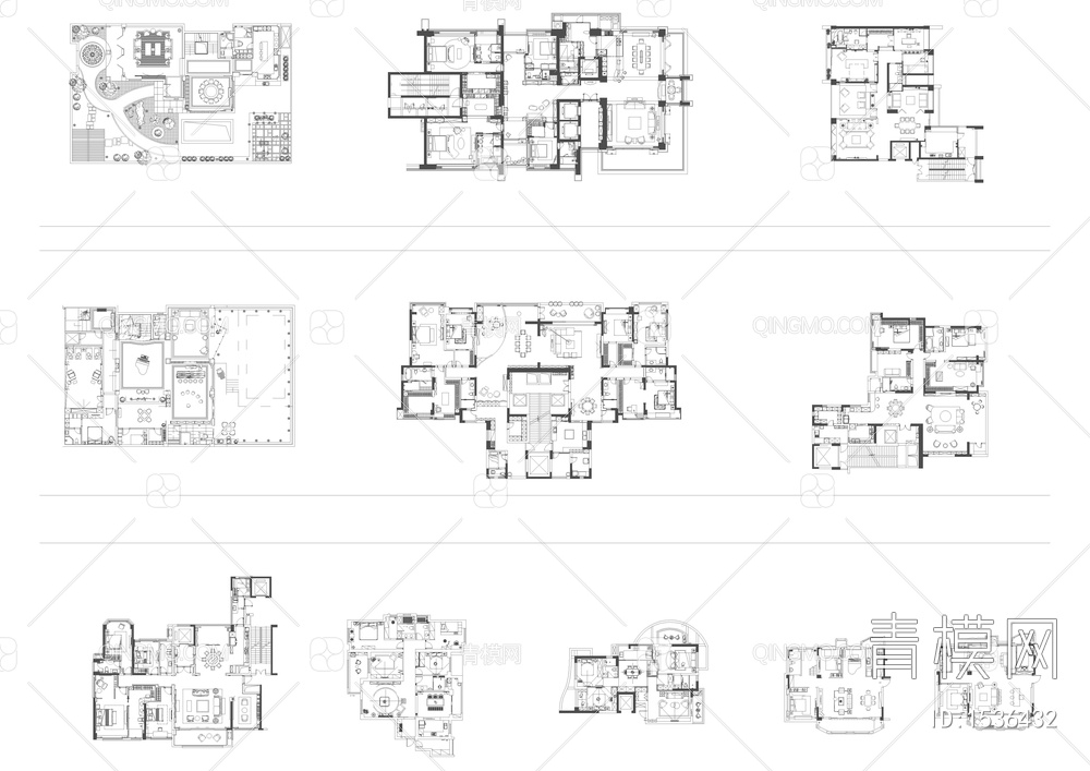 大平层-别墅-小户型-CAD案例整理合集【ID:1536432】