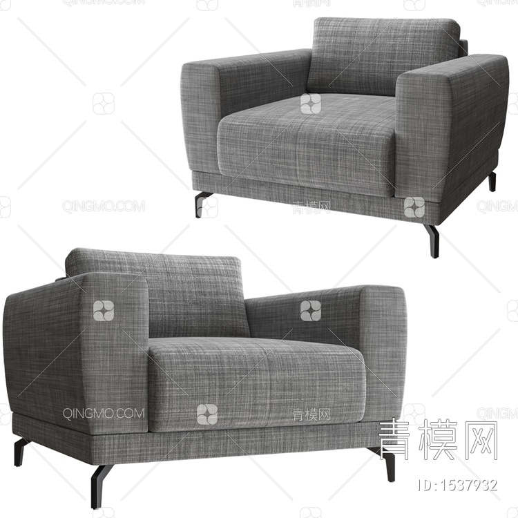 Ludo fotel灰麻单人沙发3D模型下载【ID:1537932】