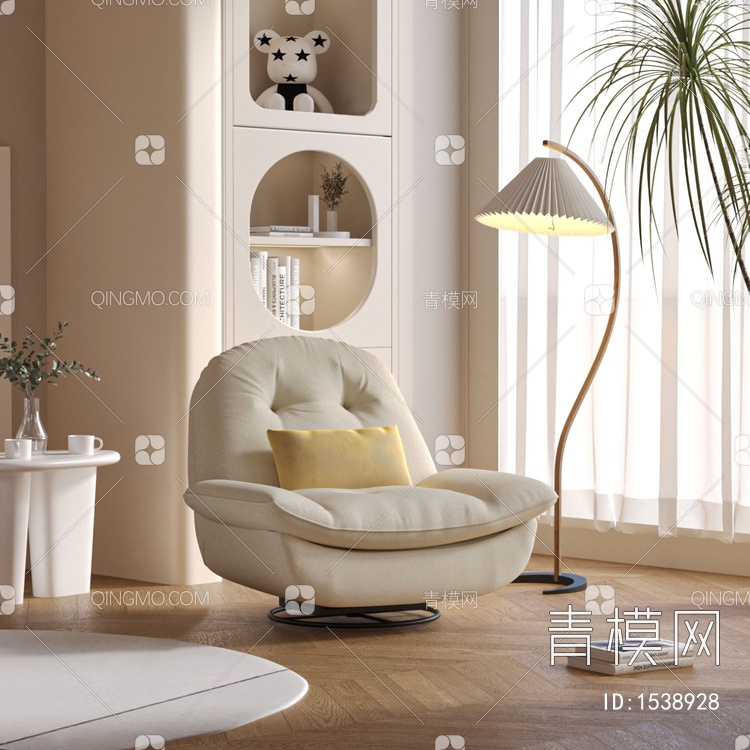 奶油风单人沙发3D模型下载【ID:1538928】