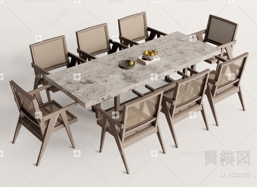 Cassina藤编餐桌椅 户外桌椅3D模型下载【ID:1538622】