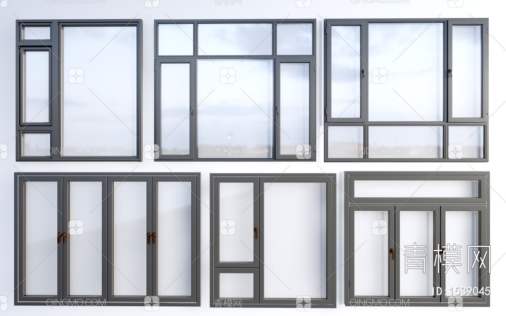 玻璃窗 窗户组合 落地窗 平开窗 阳台窗户 推拉窗SU模型下载【ID:1539045】