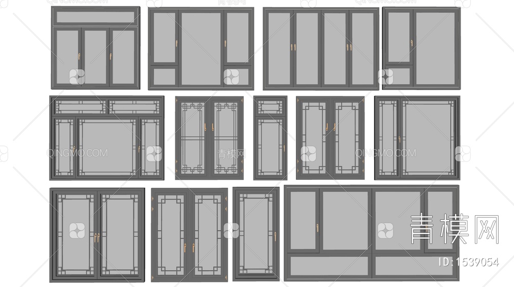 玻璃窗 窗户组合 落地窗 平开窗 阳台窗户 推拉窗SU模型下载【ID:1539054】