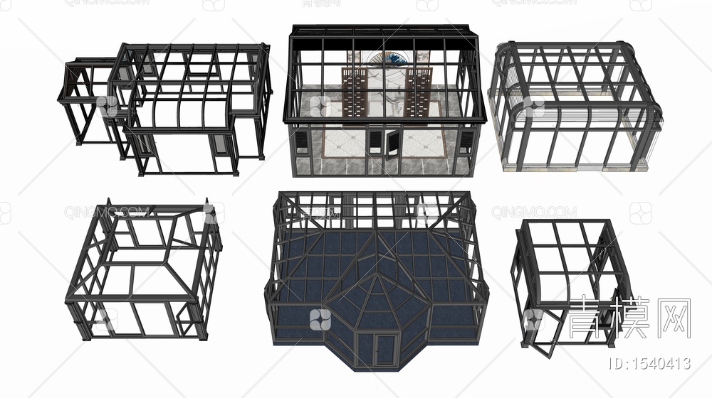 阳光房 玻璃房 玻璃花房SU模型下载【ID:1540413】