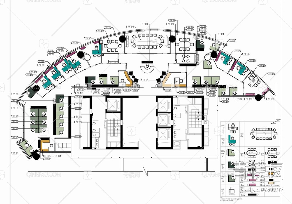 550㎡办公室室内施工图 办公室 办公空间 会议室【ID:1539702】