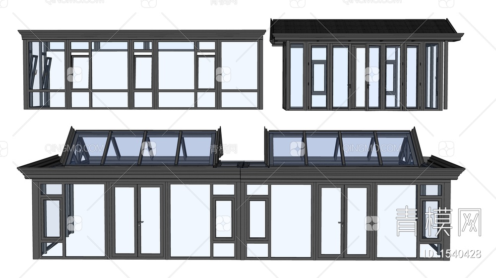 阳光房 玻璃房 玻璃花房SU模型下载【ID:1540428】