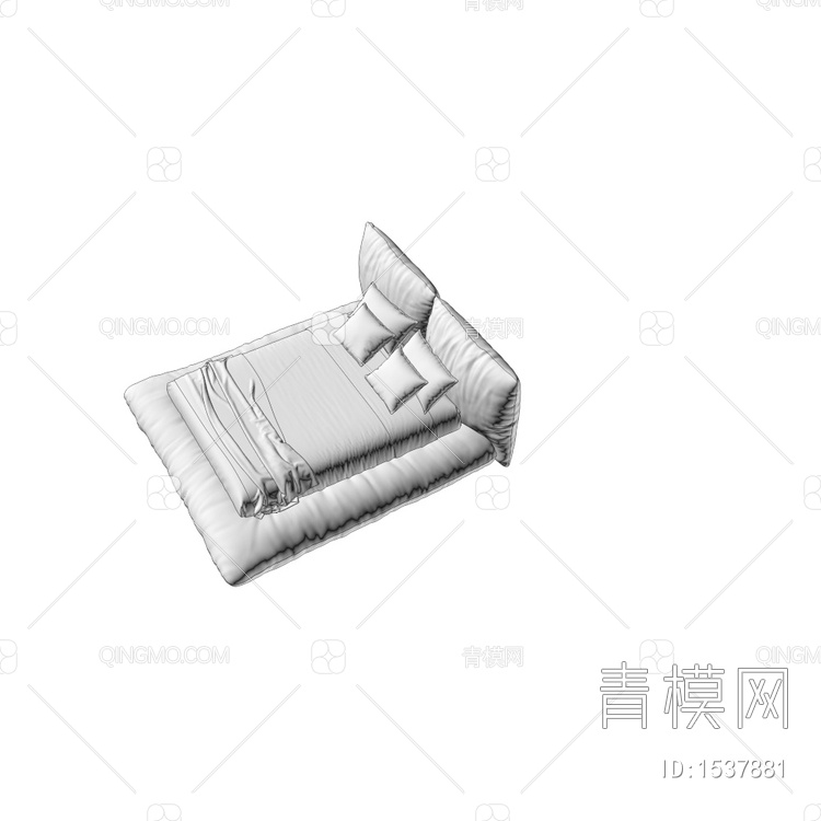 Bed Alba灰色度双人床3D模型下载【ID:1537881】