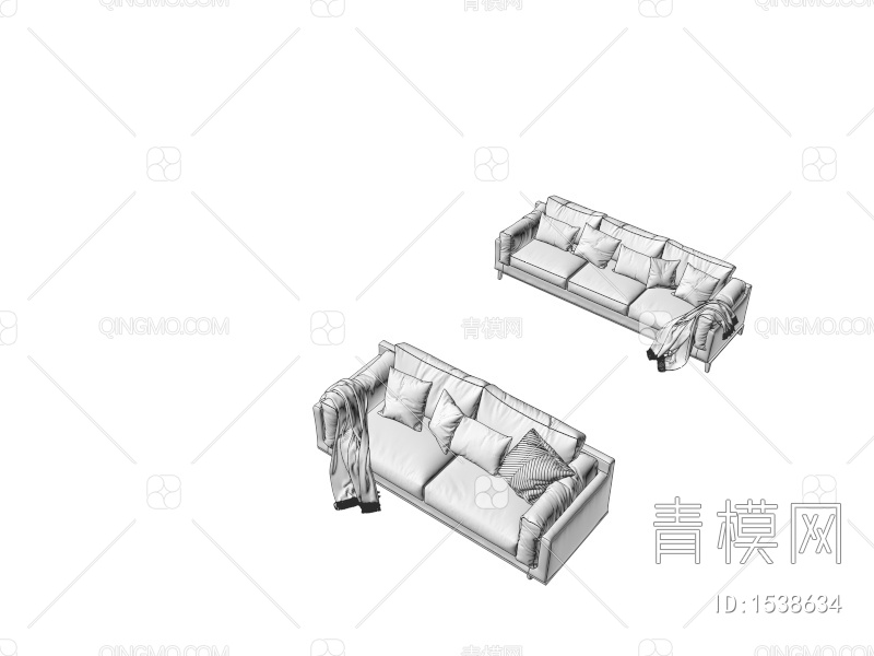 布艺沙发 双人沙发3D模型下载【ID:1538634】