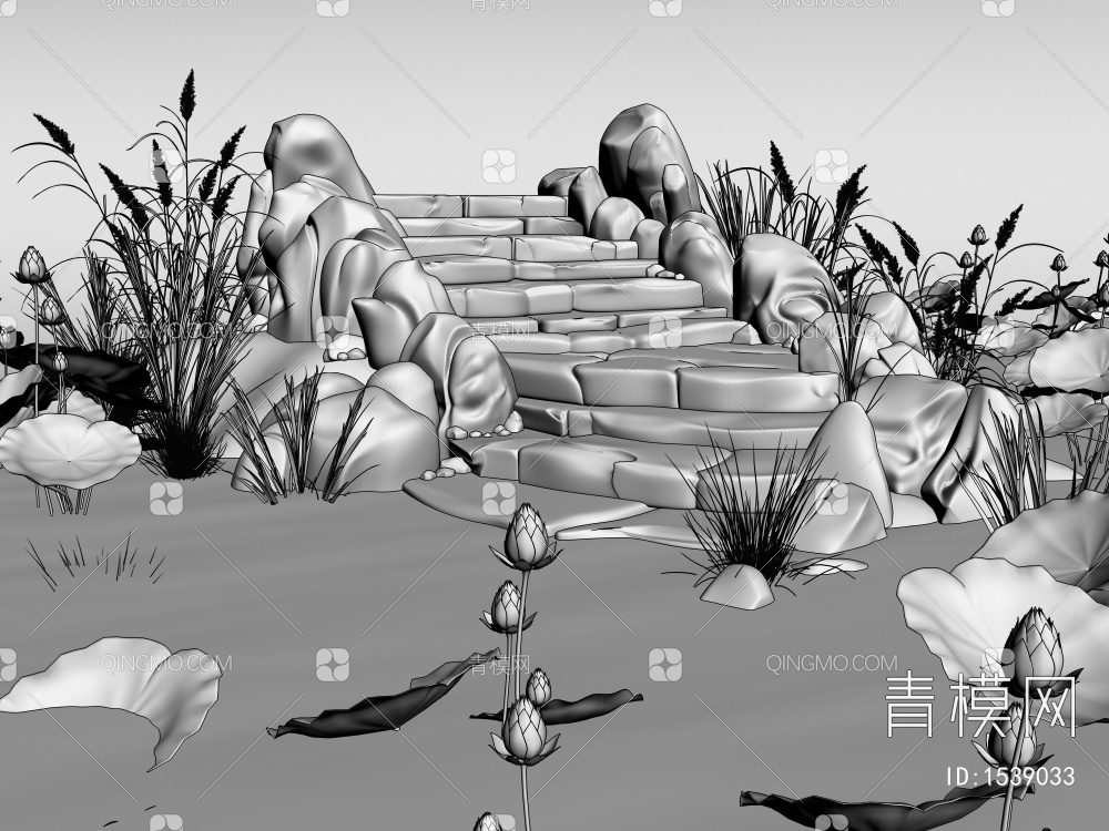 石梯荷花景观3D模型下载【ID:1539033】