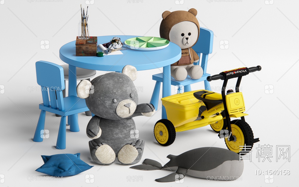 儿童玩具组合 玩具车 玩偶 儿童桌椅SU模型下载【ID:1540158】