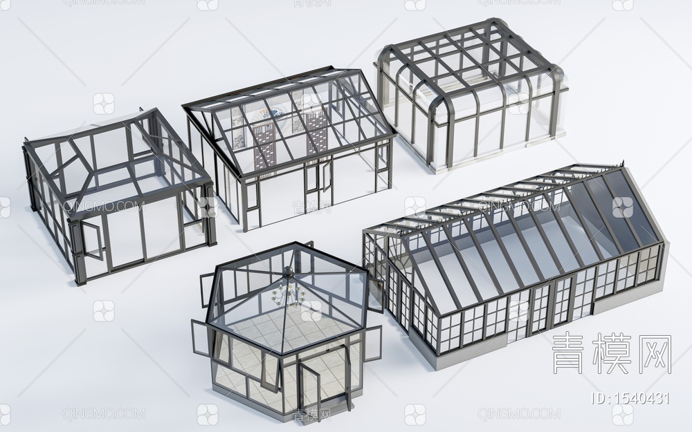 阳光房 玻璃房 玻璃花房SU模型下载【ID:1540431】