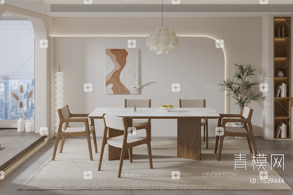 餐厅 餐桌 餐桌椅 吊灯 挂画3D模型下载【ID:1539444】