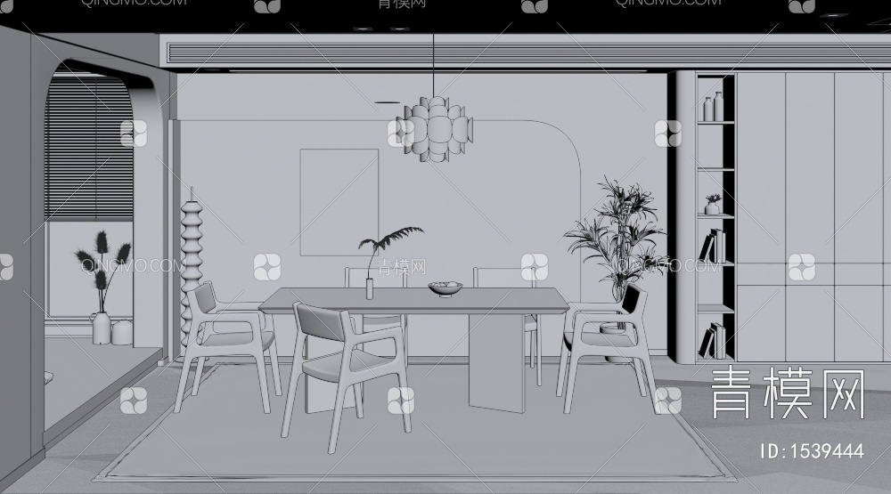 餐厅 餐桌 餐桌椅 吊灯 挂画3D模型下载【ID:1539444】