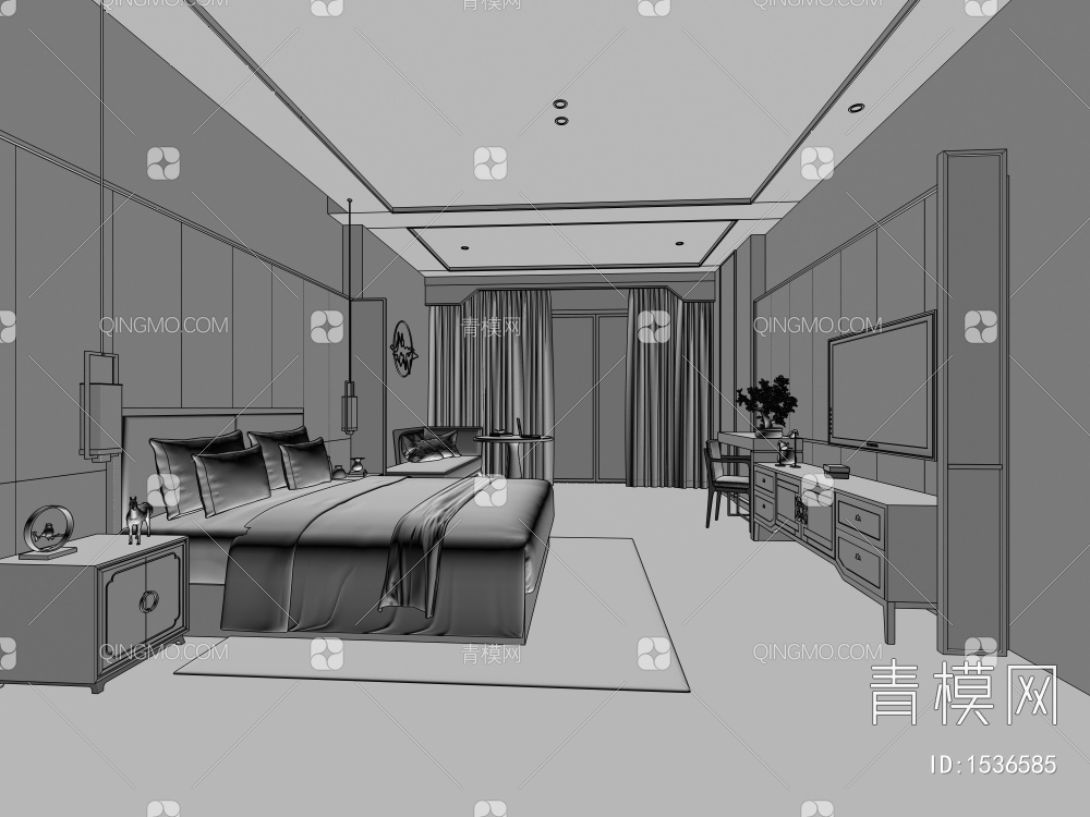 酒店单人间3D模型下载【ID:1536585】