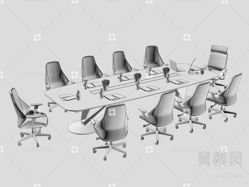 会议桌椅组合3D模型下载【ID:1535328】