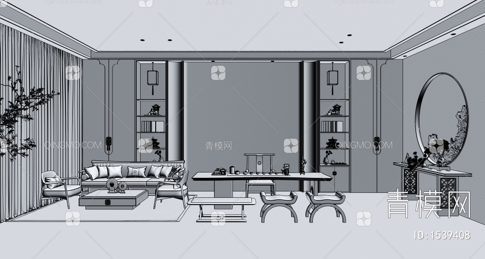 接待会所-茶室3D模型下载【ID:1539408】