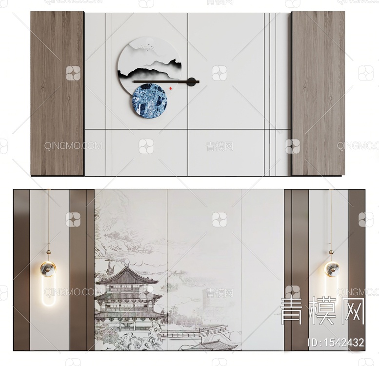 床头背景墙组合3D模型下载【ID:1542432】