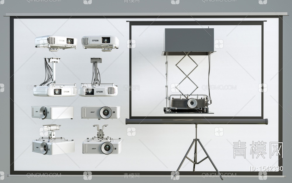 投影仪 投影幕布 投影仪组合SU模型下载【ID:1542330】