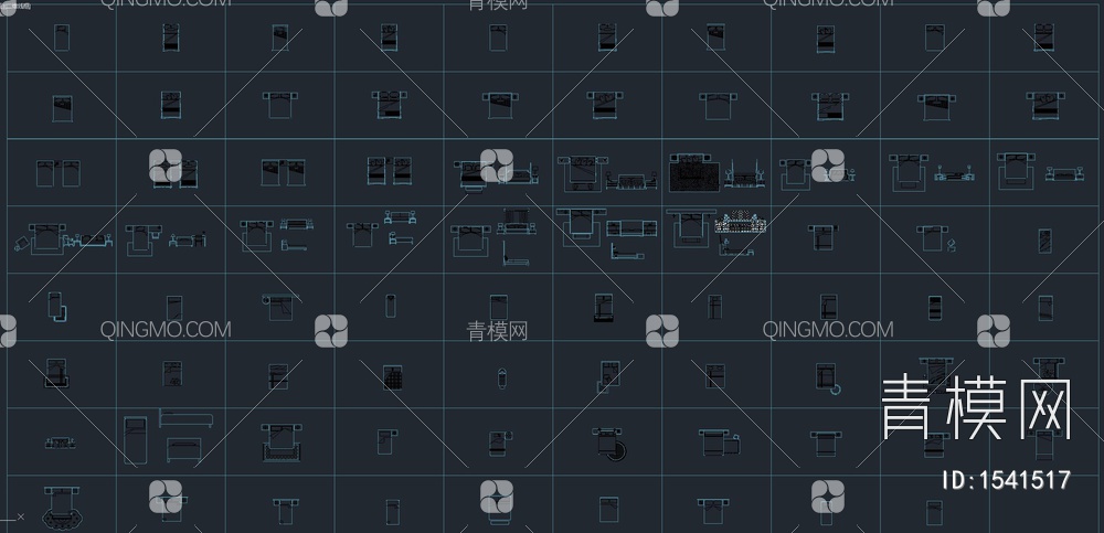 1000款床具CAD平立面图库【ID:1541517】