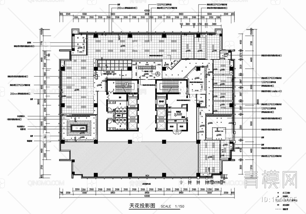 1300㎡办公室室内施工图 办公室 办公空间 会议室【ID:1541625】