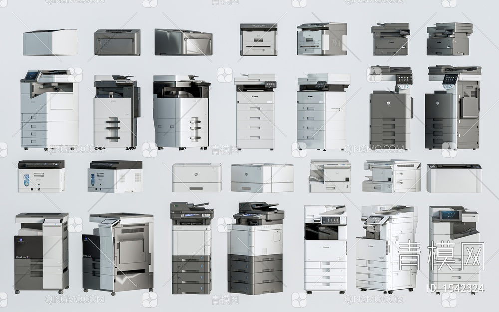 打印机 打印机组合 办公用品 办公器械SU模型下载【ID:1542324】