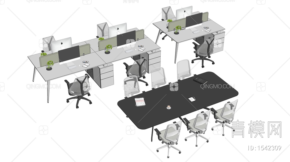办公桌椅 办公家具 会议桌椅SU模型下载【ID:1542309】