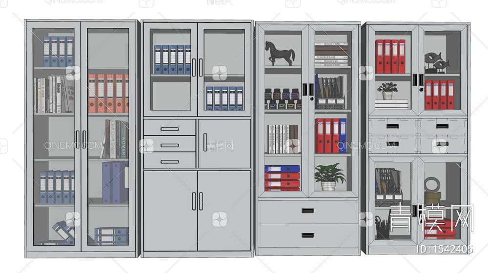 文件柜 铁皮柜 文件档案柜 立柜 办公文件柜SU模型下载【ID:1542405】