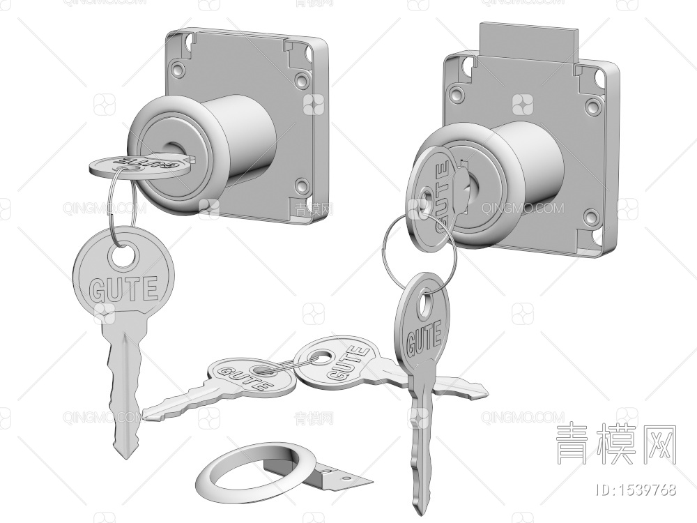家具五金配件 抽屉锁具 钥匙3D模型下载【ID:1539768】