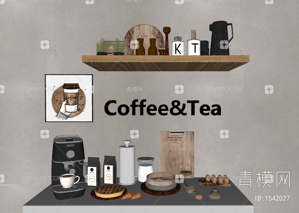 咖啡摆件 咖啡机 餐具SU模型下载【ID:1542027】