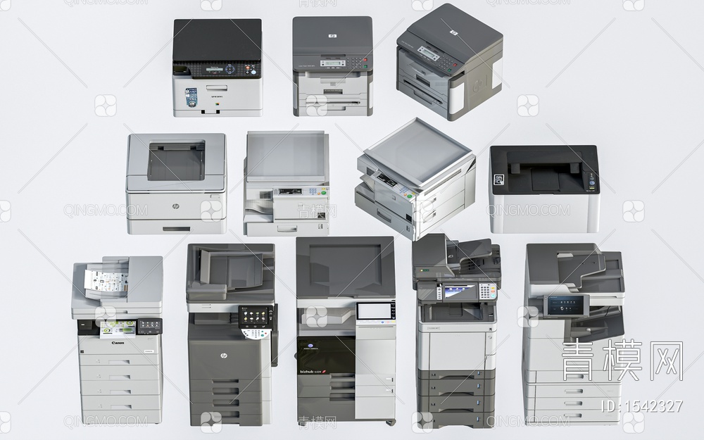 打印机 打印机组合 办公用品 办公器械SU模型下载【ID:1542327】