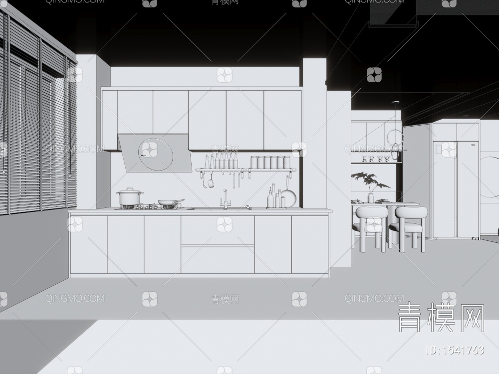 客餐厅 厨房 卧室3D模型下载【ID:1541763】