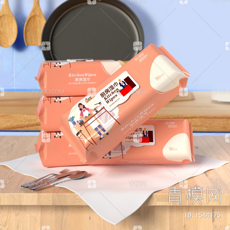厨房湿巾 湿巾 纸巾3D模型下载【ID:1544175】