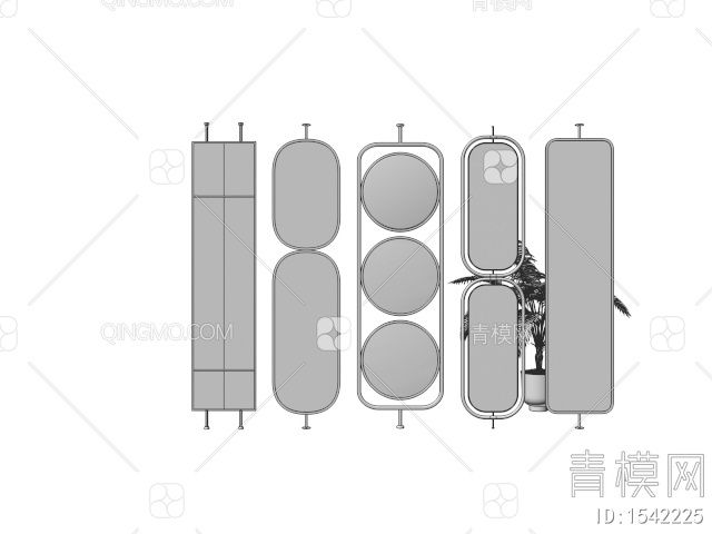 藤编屏风隔断 镂空屏风 盆栽3D模型下载【ID:1542225】